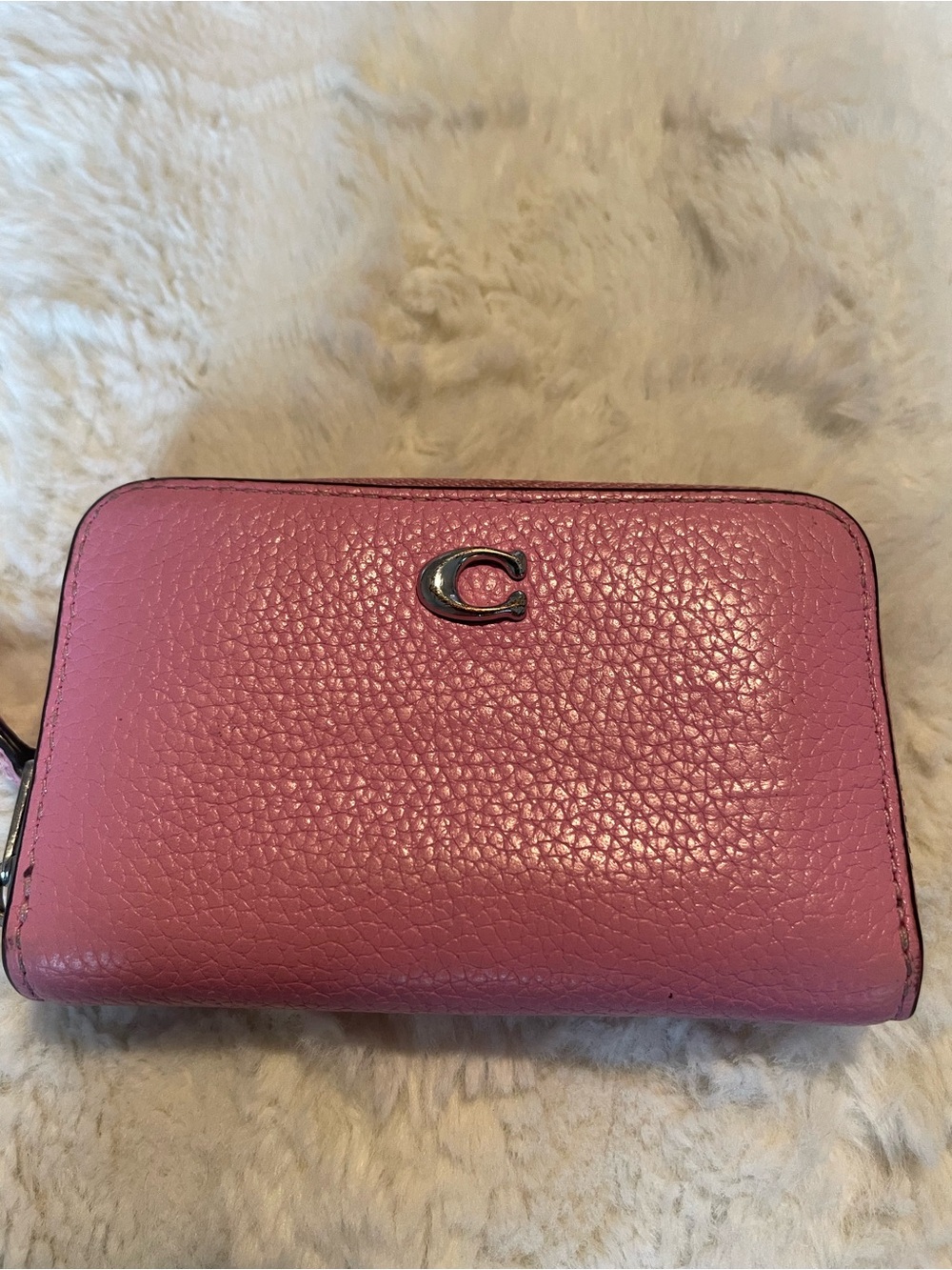 Coach Pink Pebbled Leather Zip Wallet with Signature C Accent